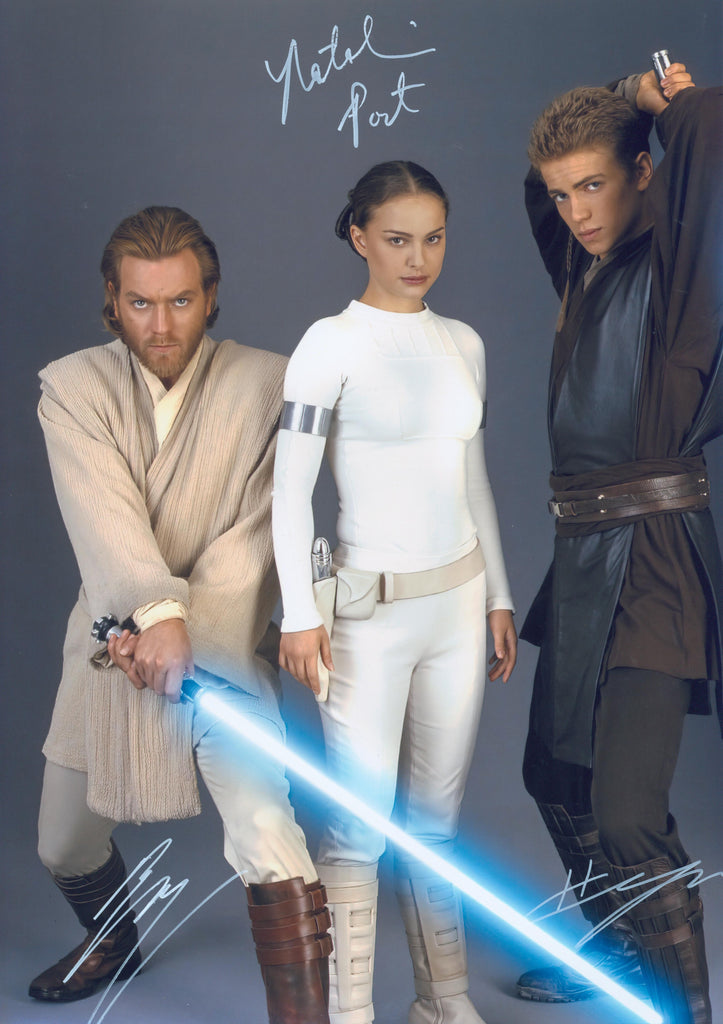 Natalie Portman, Hayden Christensen, & Ewan McGregor Signed 16x20 Photo - SWAU Authenticated