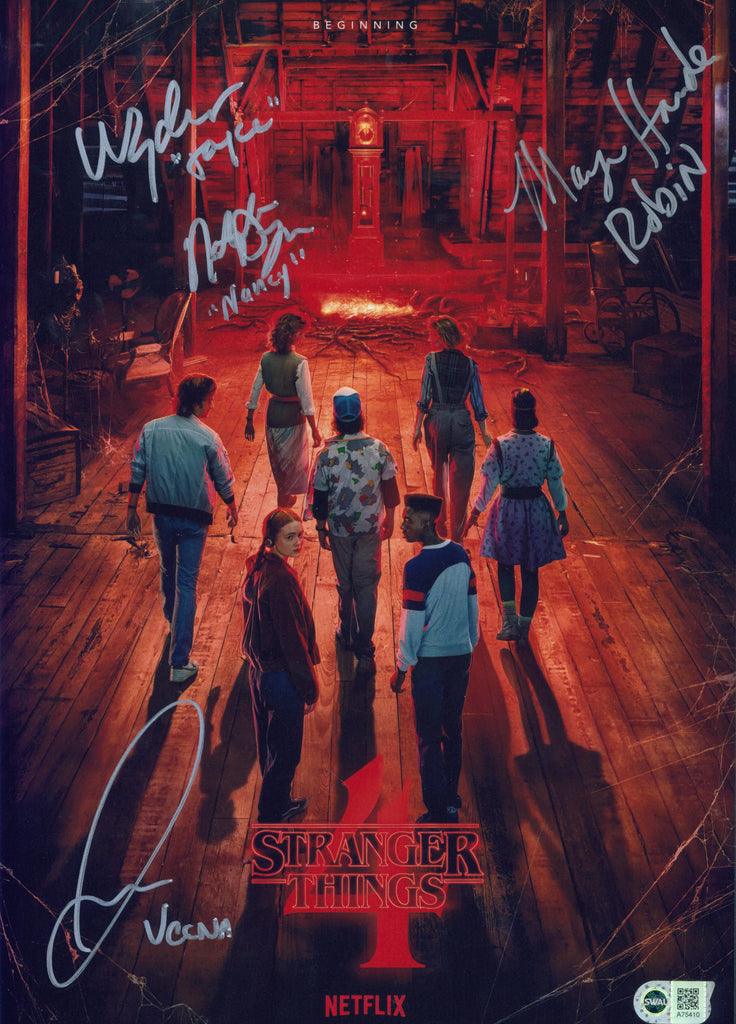 Winona Ryder, Maya Hawke, Jamie Campbell Bowers & Natalia Dyer Signed 11x17 Photo - SWAU Authenticated