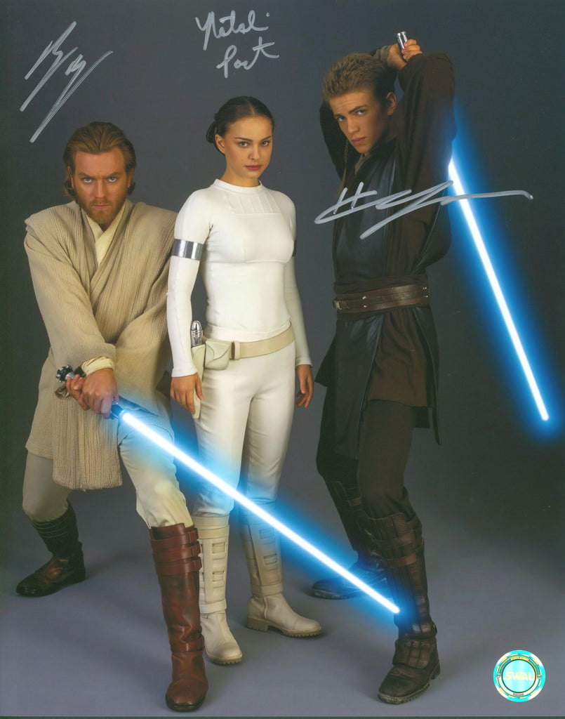 Natalie Portman, Hayden Christensen & Ewan McGregor Signed 11x14 Photo - SWAU Authenticated